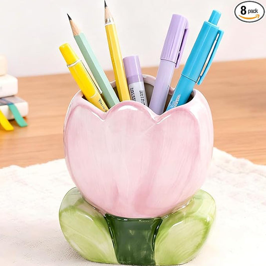 Purple Pencil Holder Cute Toothbrush Holder Pen Holder for Desk Tulips Vase Decor Aesthetic for Office Makeup Brush Holder Kawaii Desk Accessories Home Decor Birthday Gifts for Women