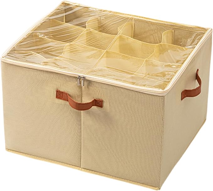 SLDYH Shoe Organizer for Closet, Tidy Up and Organize, Shoe Storage Easy to Store and Search, 12-20 Grid Fabric Shoe Box with Clear Cover (Beige, 16 Grids)