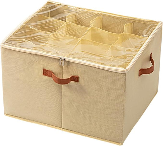 SLDYH Shoe Organizer for Closet, Tidy Up and Organize, Shoe Storage Easy to Store and Search, 12-20 Grid Fabric Shoe Box with Clear Cover (Beige, 16 Grids)