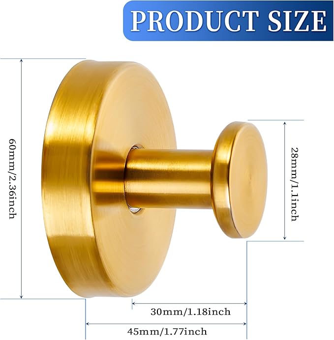 warlve Suction Cup Hooks No Drill Stainless Steel Shower Hooks Towel Hook Heavy Duty on Smooth and Non-Porous Surfaces in Bathrooms Kitchen Bedroom (2, Brushed Gold)