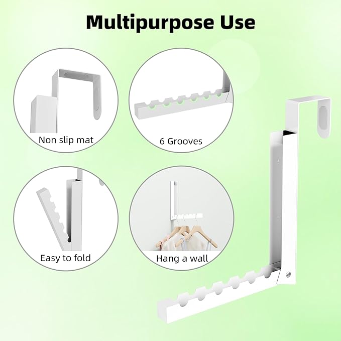 WLCSNG 2 Pack Over The Door Hanger, Folding Over The Door Drying Rack for Laundry, Door Hanger for Clothing, Over The Door Hooks, Door Clothes Drying Rack,Portable Compact & Travel-Ready,White