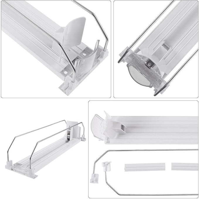 PRETYZOOM Drink Organizer for Fridge White Plastic Automatic Pusher Glide, 12'' Depth Self-Pushing Drinking Bottle Rack, Soda Dispenser for Fridge, Shelves