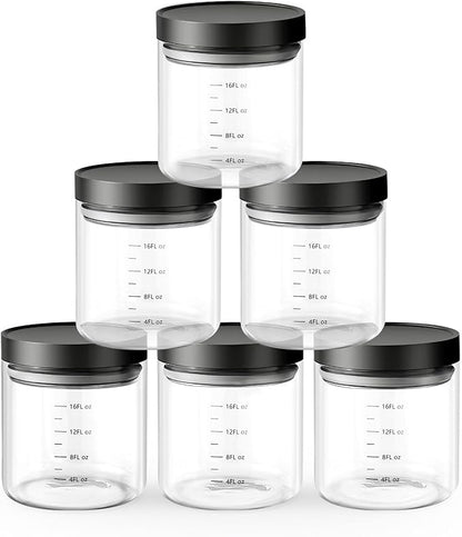 Danbark Set of 6 18oz Airtight Glass Storage Canisters with Lids - Pantry Organizers and Storage Glass for Kitchen - for Pantry, Flour, Sugar, Coffee, Tea, Pasta, Rice, and Snacks - Black