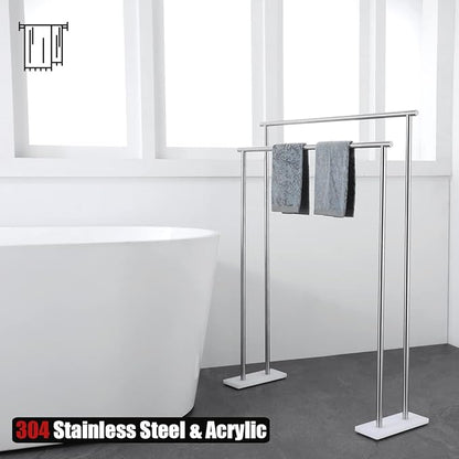 JQK Bath Towel Bar Free Standing Brushed, 30 Inch Stand Double Towel Rack Holder Shelf for Bathroom Floor, Brushed Steel, BTH120L30-WN