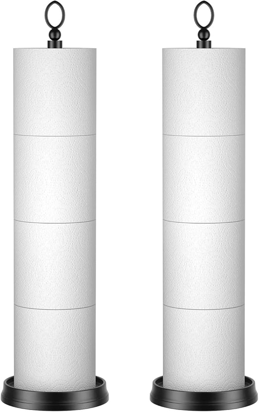 Toilet Paper Holder Stand with Reserve Function, Free Standing Toilet Paper Holder for Bathroom, Space Toilet 4 Rolls Toilet Paper Storage 22.5" Height (2 Pack, Matte Black)