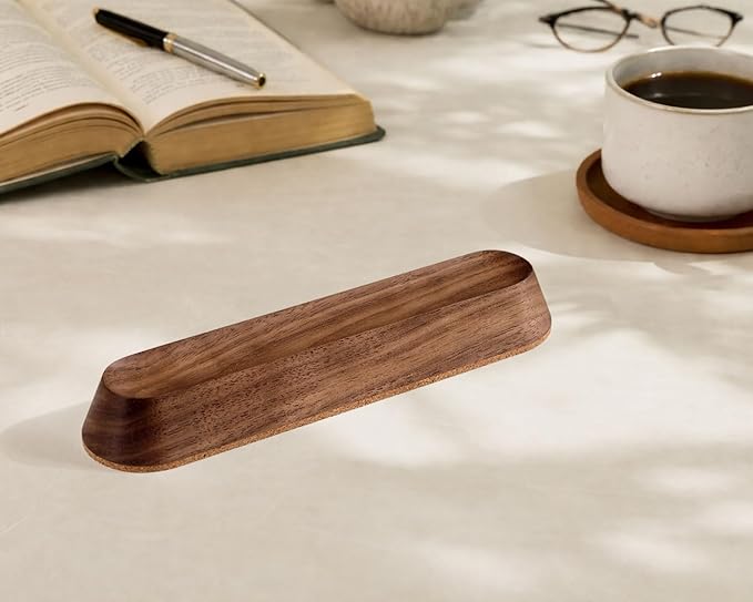 Wooden Desk Organizer Pen Tray, Solid Wood Desktop Pen Holder, Minimalist Office Desk Storage
