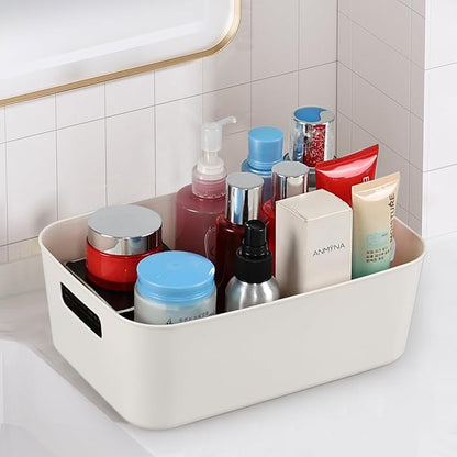 6 Packs Plastic Storage Basket Bins, Organizer Containers for Kitchen, Closet, Pantry, Fridge, White