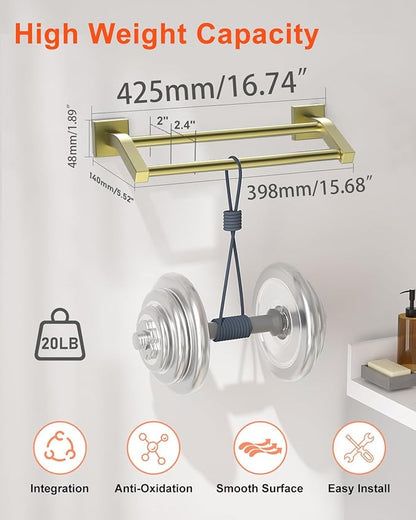 Alise Bath Double Towel Bars Towel Racks for Bathroom Lavatory,Wall Mount Towel Holder Heavy Duty SUS304 Stainless Steel Towel Hanger Towel Rail,Gold Finish,16 Inch