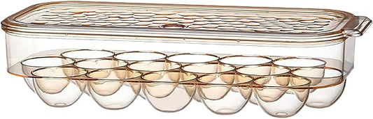 Plastic Covered Egg Container Holders Storage Cartons for Refrigerator Camping Traveling with Lid Brown