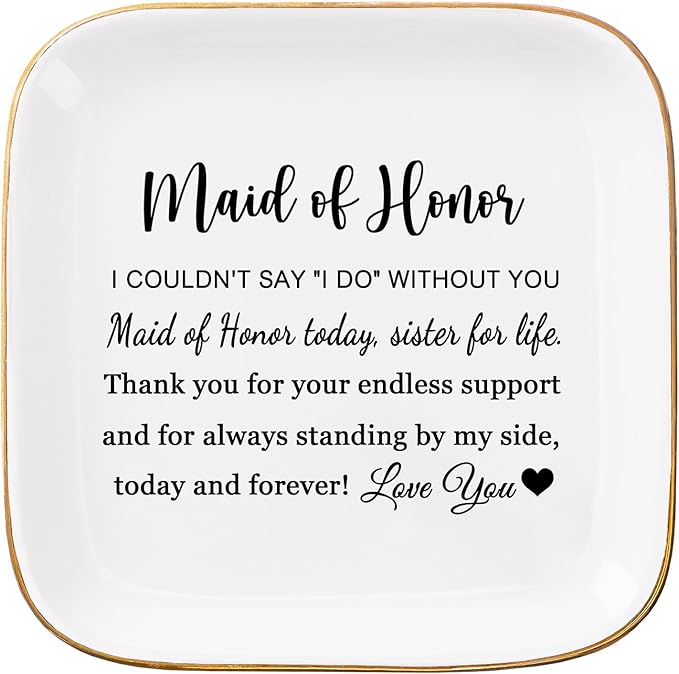COZITED Maid of Honor Gifts Ring Jewelry Dish - Maid of Honor Today, Sister for Life, Bridesmaid Proposal Gifts for Wedding Day Matron of Honor Gifts from Bride