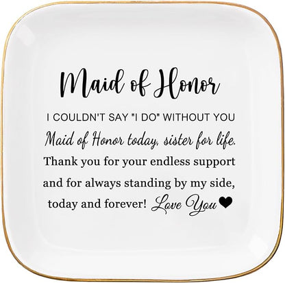 COZITED Maid of Honor Gifts Ring Jewelry Dish - Maid of Honor Today, Sister for Life, Bridesmaid Proposal Gifts for Wedding Day Matron of Honor Gifts from Bride