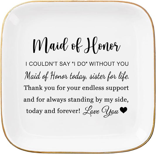 COZITED Maid of Honor Gifts Ring Jewelry Dish - Maid of Honor Today, Sister for Life, Bridesmaid Proposal Gifts for Wedding Day Matron of Honor Gifts from Bride