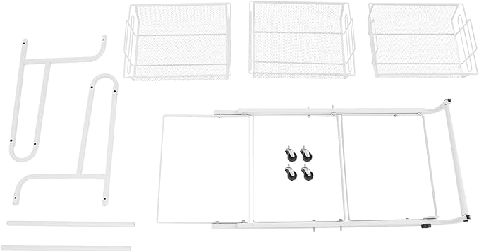 3 Tier Adjustable Storage Carts, Movable Utility Cart, Metal Rolling Cart, Multi-Functional Storage Trolley w/Wheels, Storage Shelves for Kitchen/Bathroom/Bedroom/Office (White)