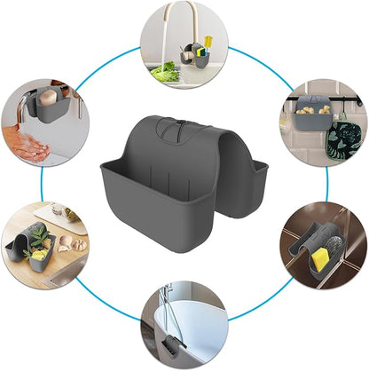 VPASION Sponge Holder for Kitchen Sink, Silicone Sink Saddle Caddy Organizer Rack, Sponges Holder Over Faucet, Hanging Kitchen Organizer Accessories Rack Basket Dark Gray