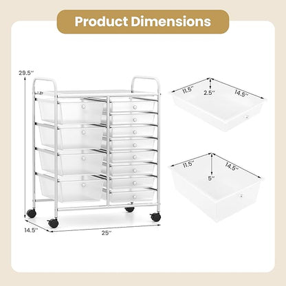 Giantex 12 Drawer Rolling Cart with Drawers, Storage Organizer Cart for Classroom Office School Teacher, Mobile Drawer Cart for Tools, Crafts, Small Printer, Clear