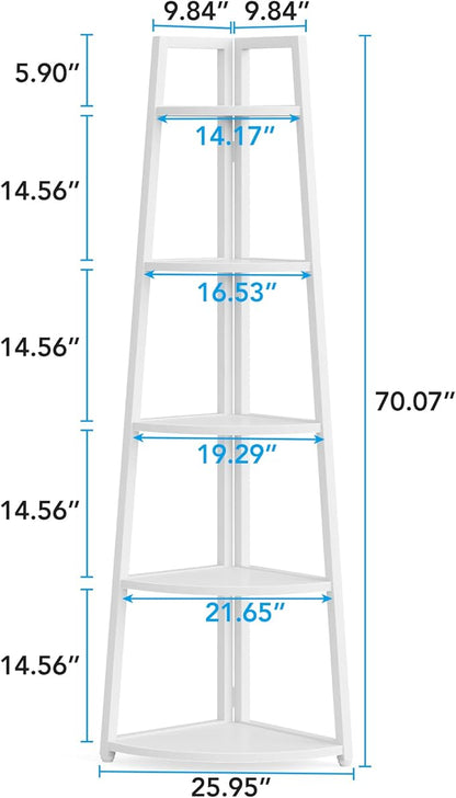 Tribesigns 70 inch Tall Corner Shelf, 5 Tier Modern Corner Bookshelf Bookcase Industrial Corner Ladder Shelf Plant Stand for Living Room, Kitchen, Home Office (White)