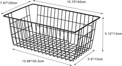 SANNO Freezer Basket Organizer, Refrigerator Metal Wire Storage Divider, Household Container Bins with Handles for Kitchen, Bathroom, Office, Camping, Black,Set of 4
