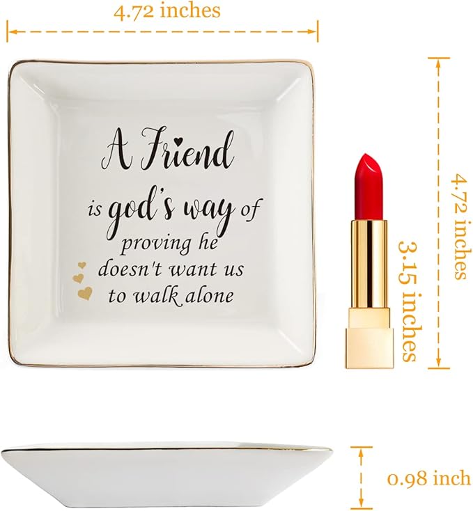 HOME SMILE Friend Ring Dish Decorative Tray-A Friend is God's Way Gift-Christian Birthday Gifts for Women Friends-A Friend is God's Way of Proving He Doesn't Want Us to Walk Alone