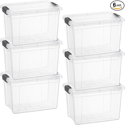 Superio Clear Storage Boxes with Lids, 4.75 Quart Plastic Container Bins for Organizing, Stackable Crates, BPA Free, Non Toxic, Odor Free, Organizers for Home, Office and Dorm, 6 Pack