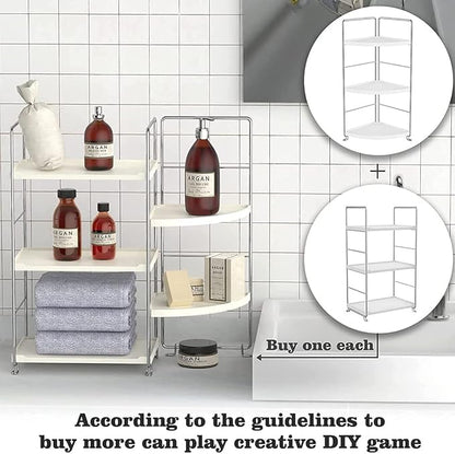 3-Tier Bathroom Countertop Organizer -Makeup Organizer -Corner Storage Shelf- Kitchen Spice Rack Standing Shelf-Great for Vanity, Bathroom, Bedroom, Kitchen (Silver & White)