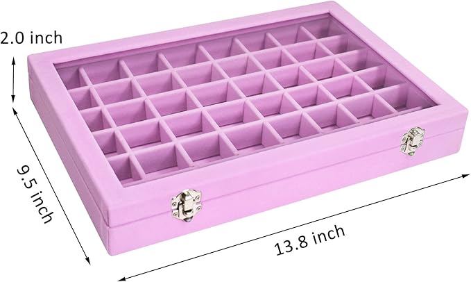 Velvet Jewelry Tray 48 Compartments Jewelry Display Organizer with Transparent Cover Rings, Earrings, Necklaces, Pendants Storage Box for Girls, Wives, Mothers, Women