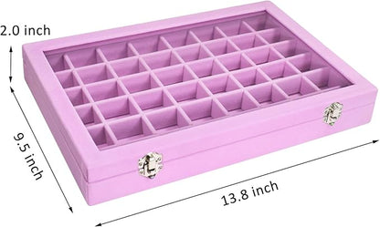 Velvet Jewelry Tray 48 Compartments Jewelry Display Organizer with Transparent Cover Rings, Earrings, Necklaces, Pendants Storage Box for Girls, Wives, Mothers, Women