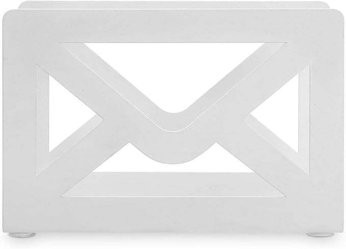MyGift White Metal Desktop Mail Holder with Cutout Envelope Design Home and Office Desk Letter Organizer