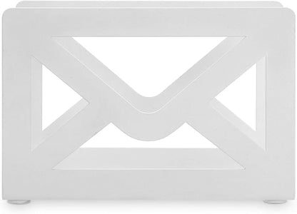 MyGift White Metal Desktop Mail Holder with Cutout Envelope Design Home and Office Desk Letter Organizer