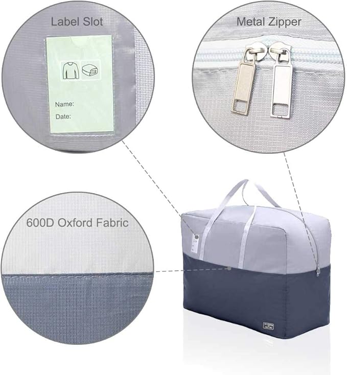 75L Large Zipper Comforter Storage Bag, Folding Blanket Storage Bag with Reinforced Handle, Under-Bed Storage for Bedding, Clothes, Pillows, Grey