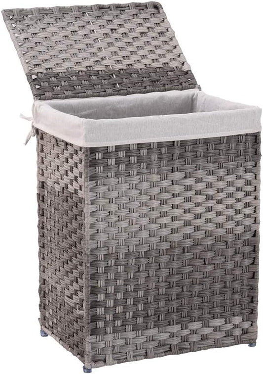Mxfurhawa Slim Laundry Basket on Wheels, Heavy Duty Cotton Liner Laundry Storage Hamper with Handles, Collapsible Clothes Wire Basket Organizer Laundry Bag (02A)