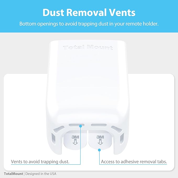 TotalMount Hole-Free Remote Holders – Eliminate Need to Drill Holes in Your Wall (White Remote Control Holders, Quantity 2)