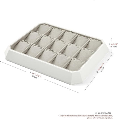 Premium PU Leather Stackable Jewelry Tray 15 Grid Jewelry Organizer Tray with Removable Inserts Cards Necklace Display Organizer Holder(Grey)
