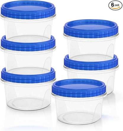 ISUSSER 6 Pack Freezer Containers with Screw On Lids, 12 Oz Stackable Reusable Plastic Storage Container, Airtight Plastic Food Storage Containers with Twist Top Lids for Food Soup Jello Sauce