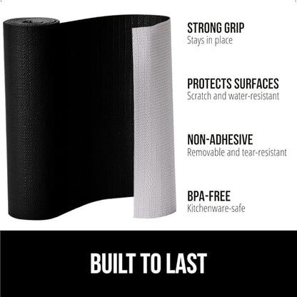 GORILLA GRIP Slip Resistant Drawer and Shelf Liner 2 Pack, Non Adhesive Water Resistant, Easy Clean and Trim, Smooth Surface Liners for Kitchen Cabinet, Shelves, Drawers, Pantry, 20 in x 20 FT, Black