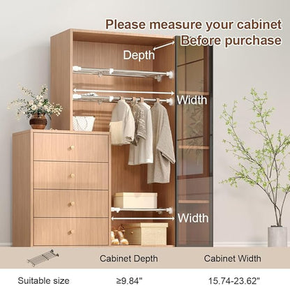 Hershii Closet Tension Shelf & Rod Expandable Metal Storage Rack Adjustable Organizer DIY Divider Separator for Cabinet Wardrobe Cupboard Kitchen Bathroom，15.74-23.62inches