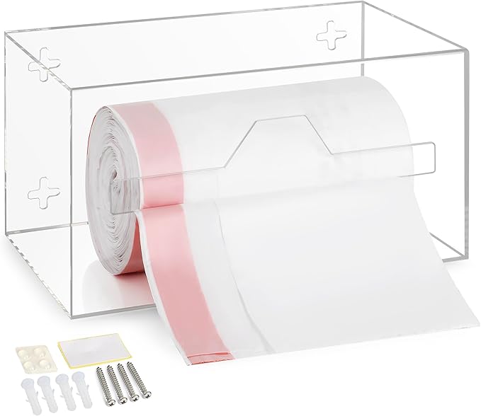 Storage Standard Trash Bag Holder Dispenser - Open Side Acrylic Bags Dispensing Roll Holder, Garbage Liner Holder for Cabinet, Garbage & Under Sink - Organizer for Home or Shops - 10.5" x 5.5" x 5.5"