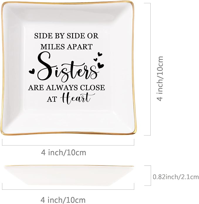 Spegiffu Sister Gifts Trinket Jewelry Dish- Side by side or miles apart, sisters are always close at heart, Sisters Birthday Gifts Mother's Day Valentines Christmas Gift for Sister from Sister