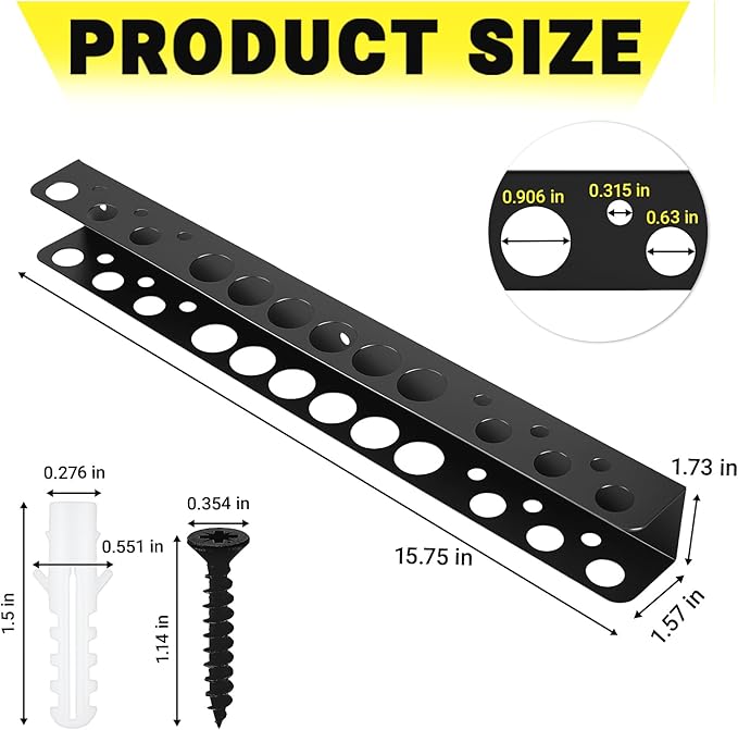 Screwdriver Organizer, Pliers Rack, Heavy Duty Wall Mounted Tool Storage Rack, Hand Tools Organizer, Metal Storage Rack for Garage Workshop Workbench Tool Chest Cart,Black Color 15.75 Inch(1 packs)