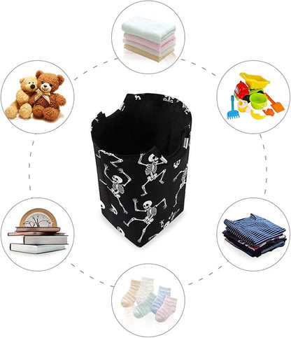 Laundry Hamper Basket Halloween Skulls Black Storage Basket Collapsible Laundry Bag with Handle Decorative Organizer Bins Basket for Laundry Room Decor Bedroom Dorm