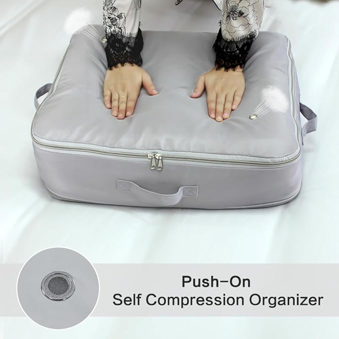 Geernioy Ultra Space Saving Self Compression Storage Bags with Zipper, （Grey) -Compression Organize for Bedding, Comforter Storage Bag for Blankets Duvet Quilts Pillows