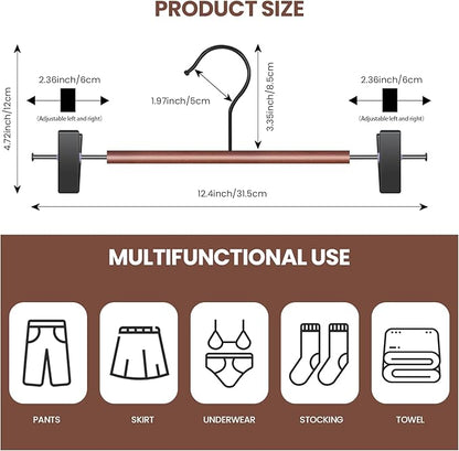Jiang&Rong 20-Pack Wooden Hangers with Metal Clips - Adjustable Non-Slip Closet Organizers for Pants, Jeans, Skirts, Socks | Heavy-Duty Rustproof Hanger Set (Black)