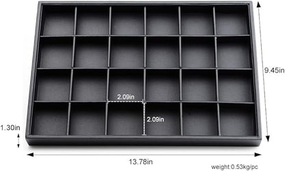 Stackable Jewelry Organizer Tray Premium PU Leather 24 Grid Jewelry Display Tray Trinket Earring Ring Organizer