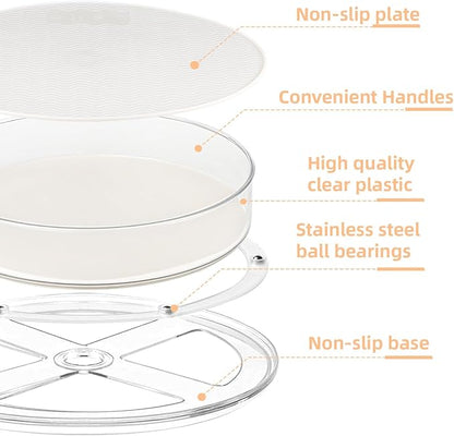 2 Pack Lazy Susan Organizer for Cabinet：Lazy Susan Turntable (8 Inch) with Non-Slip Mat and Handles,Turntable Rack for Kitchen,Pantry,Refrigerator,Bathroom and Vanity Countertop
