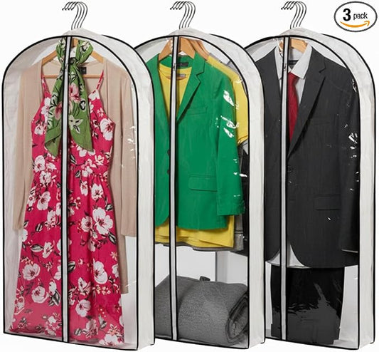 Clear Plastic Hanging Clothes Bags with 4" Gusseted Garment Bags for Storage, Suits, Coats, Sweaters, Shirts - 24" x 40" x 4"",3 Pack