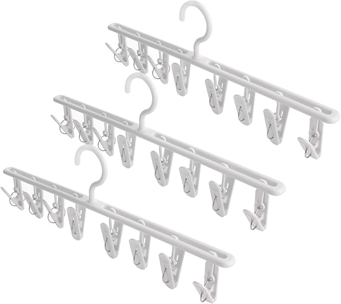 Domiella 3-Pack Sock Drying Rack, Hanging Clothes Hanger with 8 Hooks, 360° Rotating Windproof Laundry Hanger for Socks, Towels, Underwear, Baby Clothes, Gloves