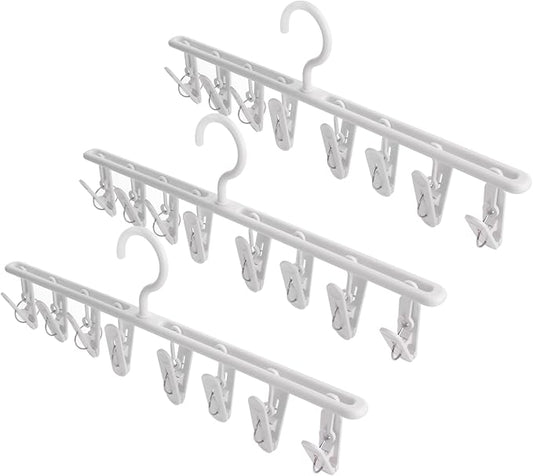 Domiella 3-Pack Sock Drying Rack, Hanging Clothes Hanger with 8 Hooks, 360° Rotating Windproof Laundry Hanger for Socks, Towels, Underwear, Baby Clothes, Gloves
