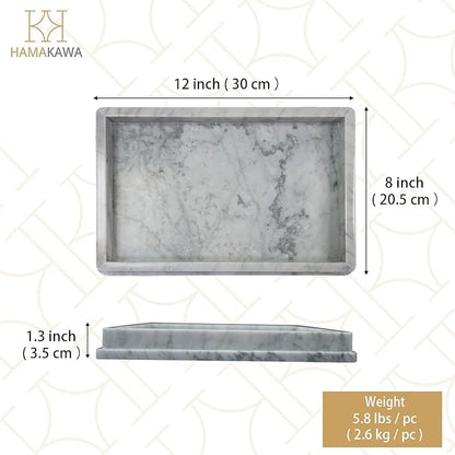 Large Natural Marble Bathroom Vanity Tray 12 inch, Carrara White Stone Jewelry Tray, Rectangle Sink Trays, Modern Tank Trays, Countertop Organizer for Soap Dispenser, Kitchen, Home Decor