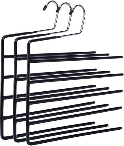 Nature Smile Pants Hangers 3pack, Heavy Duty Multi Layers Space Saving Slack Hangers,Non Slip 5 Tier Open-Ended Pants Hanger Closet Storage Organizer for Garden Flags Trousers Jeans Scarf