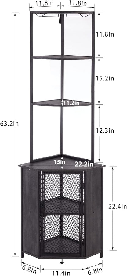 VECELO Corner Cabinet, Tall Storage Shelf, Bookshelf Display Shelves Rack for Living Room, Kitchen, Balcony, Small Space