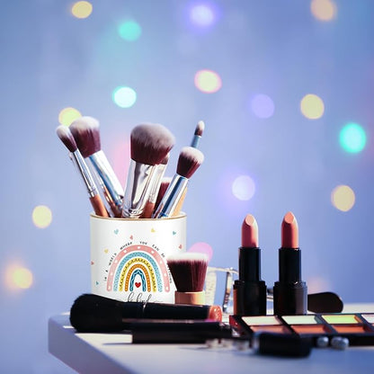 WAVEYU Pen Holder, Ceramic Durable Pencil Cup for Desk， Simple&Modern Style Makeup Organizer, Cute Multifunctional Office Supplies for Home, Kids and School, Rainbow Pattern